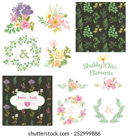 Vintage Floral Set - Frames, Ribbons, Backgrounds - for design and scrapbook - in vector
