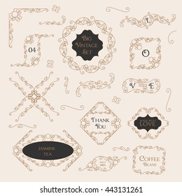 Vintage Floral Set Monogram Elements, Invitation Designs, Frame Template, Menu Layout, Retro Wedding Labels, Gift Certificate, Graphic Elements for Catalogs, Cafes Brochure, Boutique Emblem