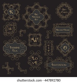 Vintage Floral Set Monogram Elements, Invitation Designs, Frame Template, Menu Layout, Retro Wedding Labels, Gift Certificate, Graphic Elements for Catalogs, Cafes Brochure, Boutique Emblem