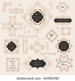 Vintage Floral Set Monogram Elements, Invitation Designs, Frame Template, Menu Layout, Retro Wedding Labels, Gift Certificate, Graphic Elements for Catalogs, Cafes Brochure, Boutique Emblem