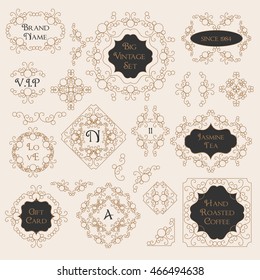 Vintage Floral Set Monogram Elements, Invitation Designs, Frame Template, Menu Layout, Retro Wedding Labels, Gift Certificate, Graphic Elements for Catalogs, Cafes Brochure, Boutique Emblem