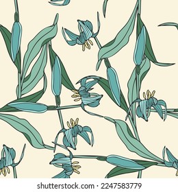 Vintage Floral Sketch Hand Drawn Flower Seamless pattern