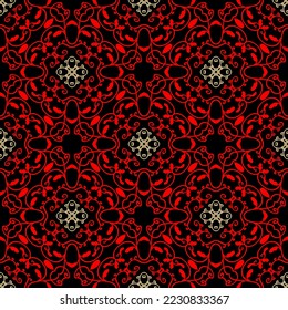 Vintage floral swirls seamless pattern. Damask ornaments. Intricate swirl lines floral background. Repeat ornamental vector backdrop. Beautiful patterned design for prints, fabric. Endless texture.