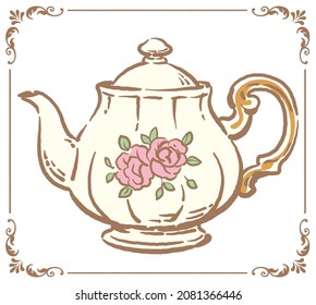 Vintage floral teapot. Vector illustration.