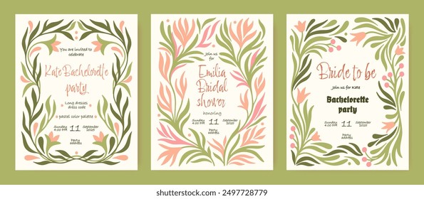 Plantillas florales de Antiguas para la despedida de soltera. Invitaciones de despedida de soltera. Vector.