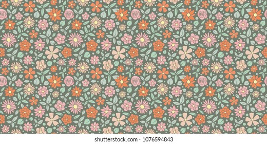 Vintage floral texture. Seamless pattern with hand drawn flowers. Mother's Day, Woman's Day and Valentine's Day. Vector.
