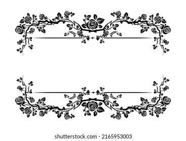 Vintage floral theme. Ornamental frame with roses with place for text. Black floral element for design banner, invitation, leaflet, card, poster and so on.