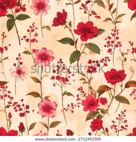 Vintage floral vector background with beige texture and scattered botanical elegance