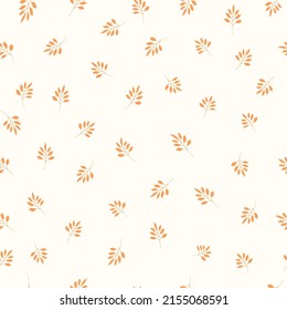 Vintage floral vector background with branches and leaves. Cottagecore botanical seamless pattern. Simple retro print for fabric, home textile and goods