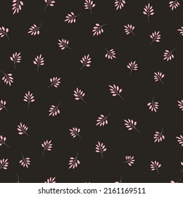 Vintage floral vector background with branches and leaves. Cottagecore botanical seamless pattern. Simple retro print for fabric, home textile and goods