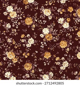 Fondo de Vector floral de Antiguas con contraste marrón y elegancia botánica dorada