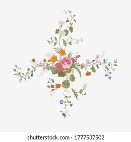Vintage floral vector element. Victorian. Climbing plants. Colorful 