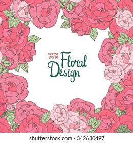Vintage floral vector frame with beautiful garden roses.