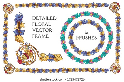 Vintage floral vector frame with frame brushes