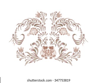 Vintage floral vector illustration. Brown floral ornament. Brown floral pattern with vintage flowers