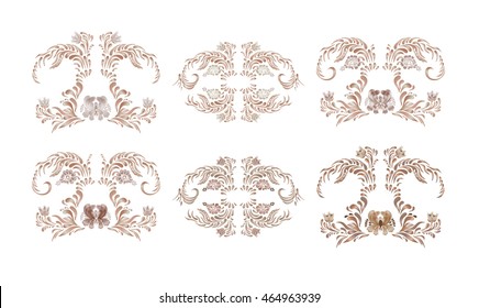 Vintage floral vector illustration. Brown  pattern with vintage flowers