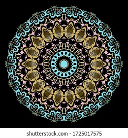 Vintage floral vector mandala pattern. Arabesque with greek style ornamental background. Beautiful ethnic decorative backdrop. Elegance round lace ornament. Ornate line art tracery flowers, greek key.