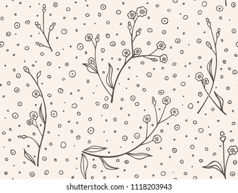 Patrón vectorial floral vintage. Flores dibujadas a mano y puntos de fondo impecable.