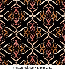 Vintage floral vector seamless pattern.  Damask line art ornament. Elegance flowery decorative background. Hand drawn elegance flowers, leaves, lines, shapes, curves. Ornate endless texture