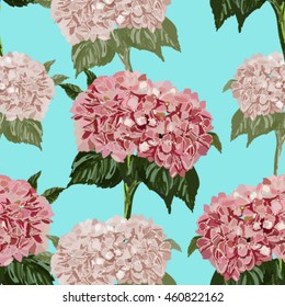 Vintage floral vector seamless pattern of blooming hydrangea. Perfect for wallpapers, web page backgrounds, surface textures, textile.