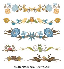 Vintage Floral Vector Vignettes Set | Colorful sketch hand-painted autumn thanksgiving vignettes for cards and event design
