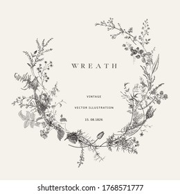 Vintage floral vector wreath. Victorian. Flora. Black and white