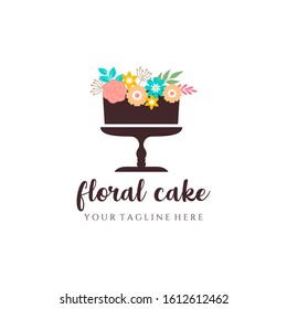 Vintage Floral With Wedding Cake Silhouette Logo