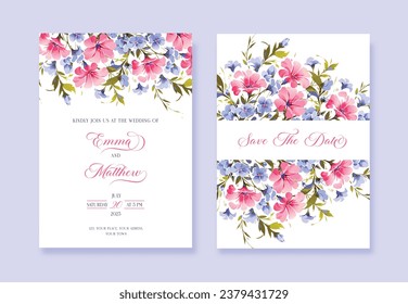 Vintage Floral Wedding Invitation, Save The Date , blue antique wedding with Watercolor flowers.