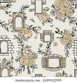 Patrón inconsútil floral de las ventanas de Antiguas para los fondos elegantes de la materia textil