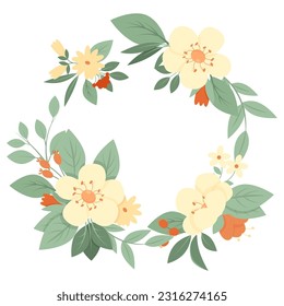 Vintage floral wreath of delicate flowers and leaves