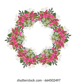 Vintage floral wreath with rose buds. Template for greeting cards, invitations, weddings, Valentine's Day, birthdays. Vector illustration drawn by hand.