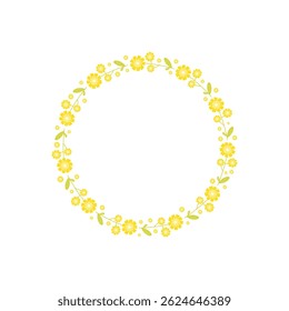 Vintage floral wreath vector illustration isolated on white background. Round frame with colorful hand drawn flowers and leaves. Perfect for wedding invitation, greeting card and so on