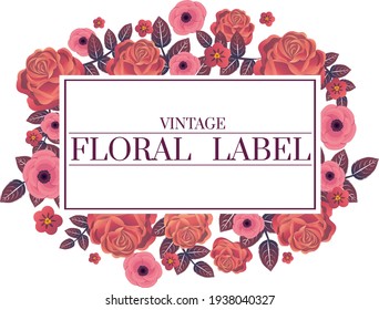 vintage florals labels pink rose female design frame