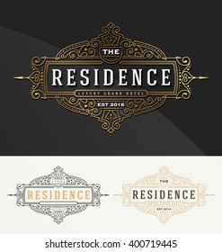 Vintage flourish frame logo template for Residence, Restaurant, Hotel, Real Estate and Boutique Identity. Vector illustration