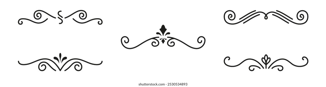 Vintage Flourish Line Dividers and Swirls Collection. Classic Ornamental Scrolls and Decorative Borders Set. Isolated Vector Illustration.