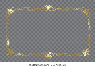 Vintage flourish ornament in gold vector style, usable as a border, frame accent, or section break.