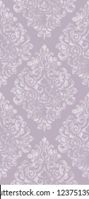 Vintage flourish ornament pattern Vector. Victorian Royal texture. Flower decorative design vertical. Lavender color decors