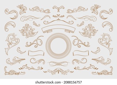 vintage flourish ornaments frame swirls and scrolls decorations retro design vector frames and invitations, greeting cards, certificates borders - Shutterstock ID 2088156757