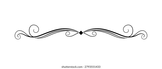 Vintage flourish scroll, decorative line art, floral victorian swirl, calligraphic border, header rule.