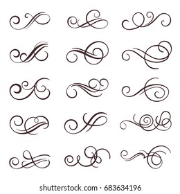 Vintage flourish swirl calligraphic  set, vector ornament design.