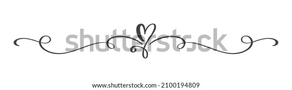 Vintage Flourish Vector divider Valentines Day\
Hand Drawn Black Calligraphic Heart. Calligraphy Holiday\
illustration. Design valentine element. Icon love decor for web,\
wedding.