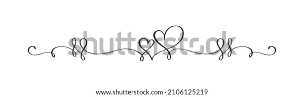 Vintage Flourish Vector divider Valentines Day
Hand Drawn Black Calligraphic two Hearts. Calligraphy Holiday
illustration. Design valentine element. Icon love decor for web,
wedding.