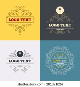 Vintage flourishes calligraphic. Balloon sign icon. Birthday air balloon with rope or ribbon symbol. Luxury ornament lines. Vector