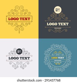 Vintage flourishes calligraphic. Document folder sign. Accounting binder symbol. Bookkeeping management. Luxury ornament lines. Vector