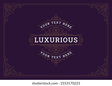 Vintage flourishes golden luxury scroll ornate greeting card design template vector illustration. Elegant classical swirl premium old style calligraphic element for wedding invitation emblem label