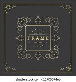Vintage flourishes ornament frame template vector illustration. Victorian borders for greeting cards, wedding invitations, advertising or other design and place for text.
