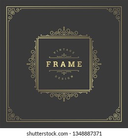 Vintage flourishes ornament frame template vector illustration. Victorian borders for greeting cards, wedding invitations, advertising or other design and place for text.