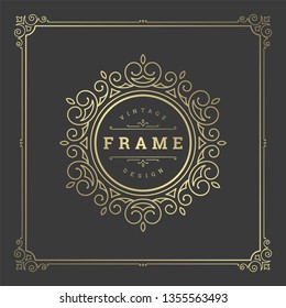 Vintage flourishes ornament frame template vector illustration. Victorian borders for greeting cards, wedding invitations, advertising or other design and place for text.
