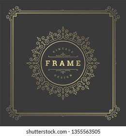 Vintage flourishes ornament frame template vector illustration. Victorian borders for greeting cards, wedding invitations, advertising or other design and place for text.