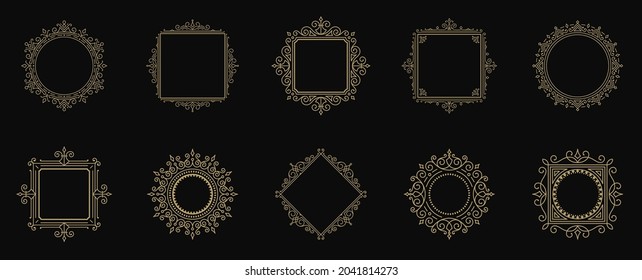 Vintage flourishes ornament frames set vector illustration. Collection victorian borders for greeting cards and wedding invitations or advertising design and place for text.